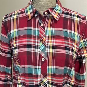 Talbots 100% Cotton Long Sleeve Button Front Shirt - Multi Colored Plaid Sz Med